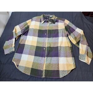 Jaime Leigh XL Patchwork Plaid Button Up Shirt Cotton Textured Boho Earth Tone
